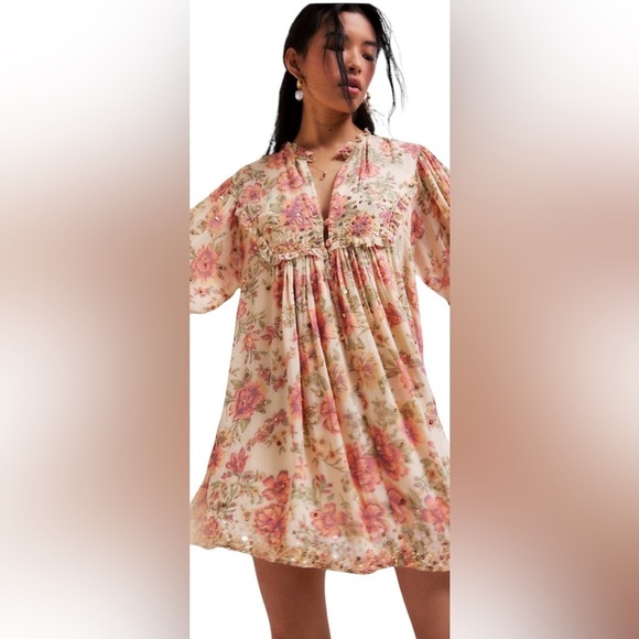 NWT Free People Bali Golden Sun Printed Mini Dress Size Small - Picture 2 of 11